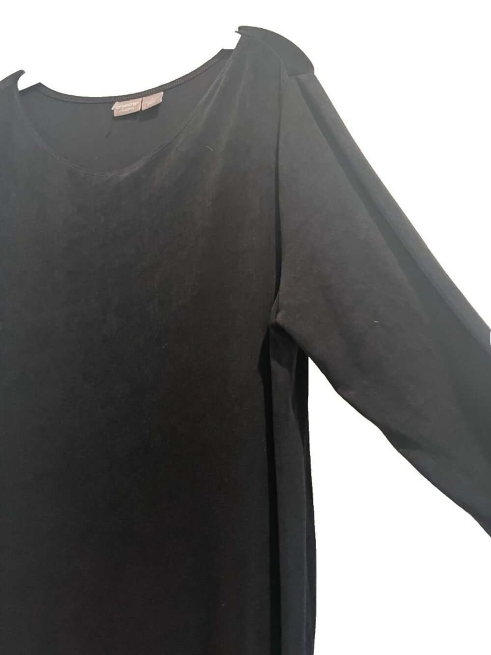 Chico's Travelers Black Dress Size 3 XL Goth Witchy 3/4Sleeves Lagenlook Slinky - Picture 3 of 7